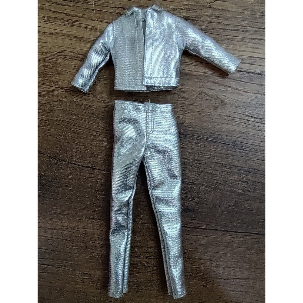 Barbie Metallic Silver Cropped Jacket and Pants Outfit Clothing Z33